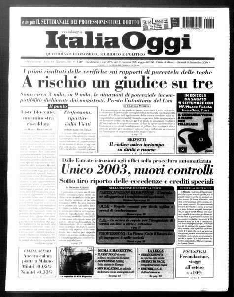 Italia oggi : quotidiano di economia finanza e politica